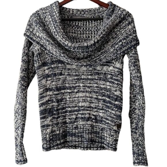 Guess slouchy cowl neck navy blue and white knit sweater womens size medium - Picture 1 of 11